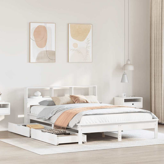 Lit en bois massif avec étagère sans matelas blanc 160x200 cm pin