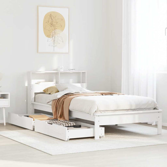 Lit en bois massif avec étagère sans matelas pin blanc 90x200 cm