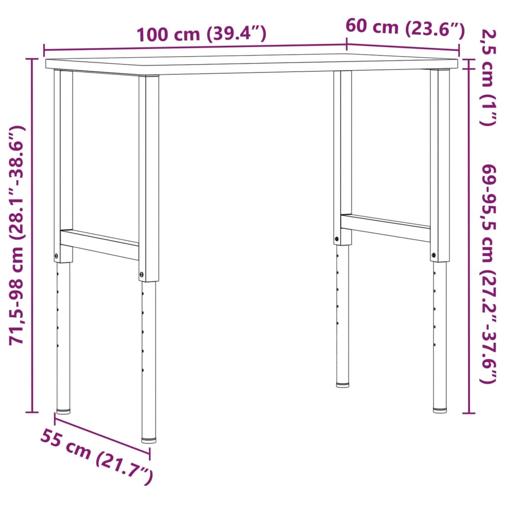 Werkbank 100x60x(71,5-98) cm Massivholz Buche Rechteckig
