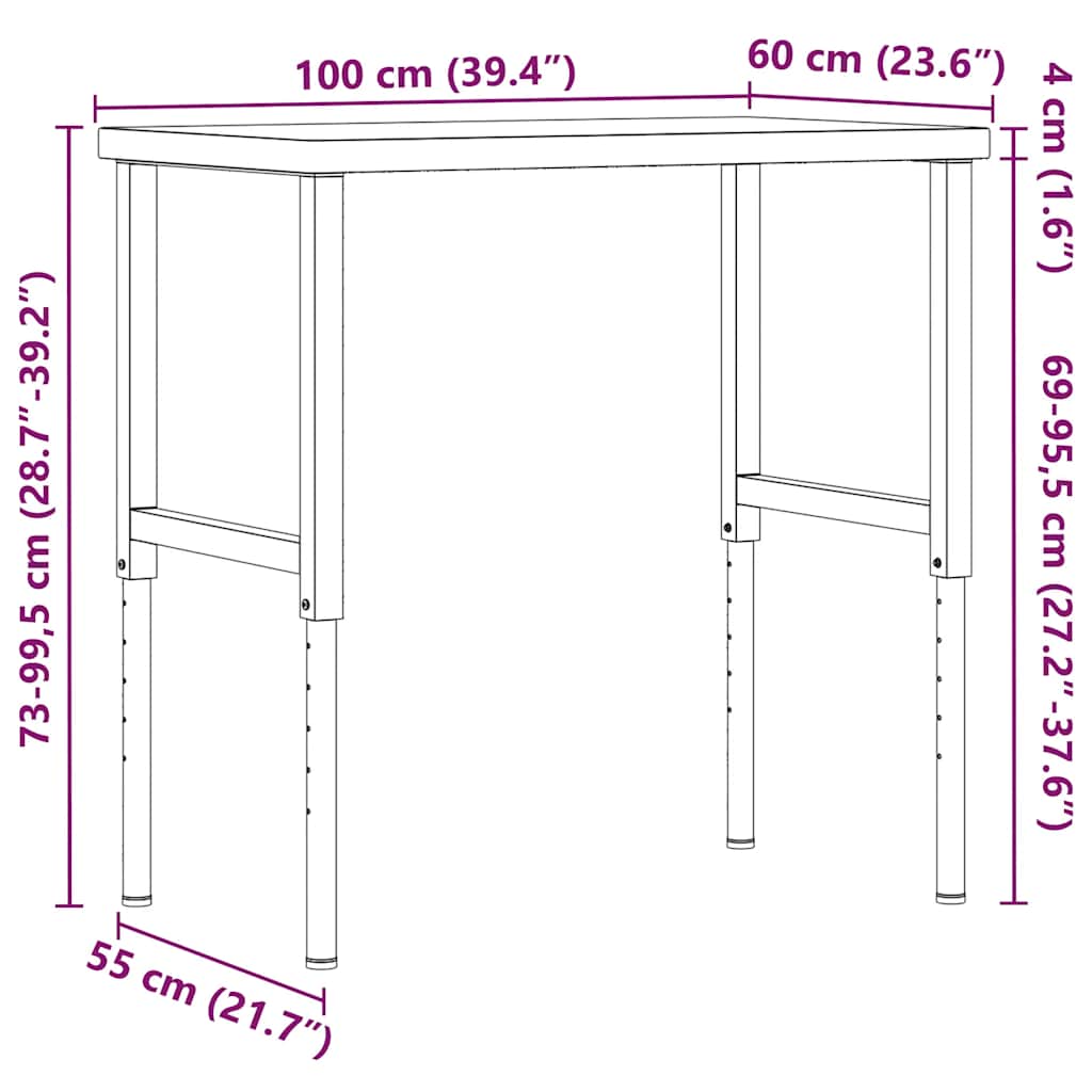 Werkbank 100x60x(73-99,5) cm Massivholz Eiche Rechteckig