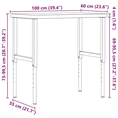 Werkbank 100x60x(73-99,5) cm Massivholz Akazie Rechteckig