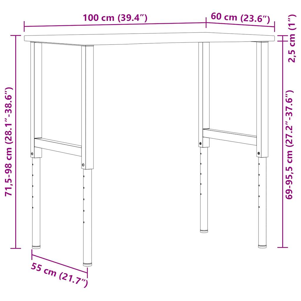 Werkbank 100x60x(71,5-98) cm Massivholz Eiche