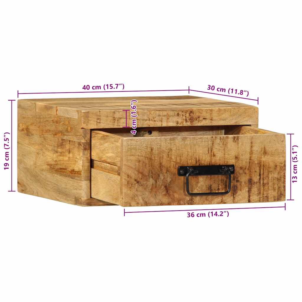 Wand-Nachttisch Raues Mangoholz