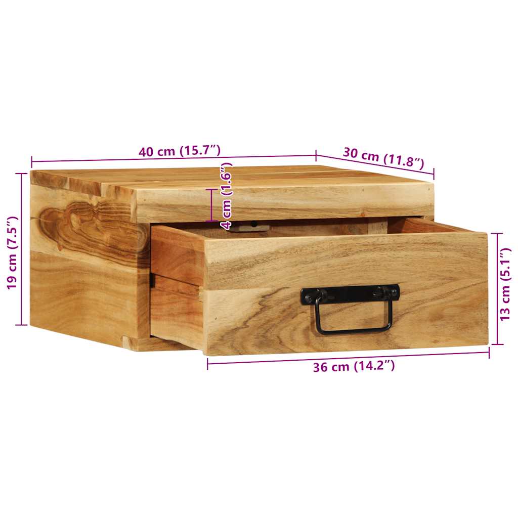 Wand-Nachttisch Massivholz Akazie