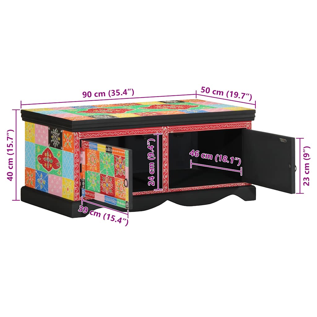 Table basse multicolore 90x50x40 cm en bois de manguier massif