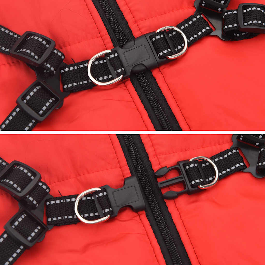 Hundemantel mit Geschirr Wasserdicht Reflektierend Rot L52