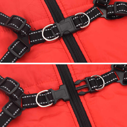 Hundemantel mit Geschirr Wasserdicht Reflektierend Rot L68