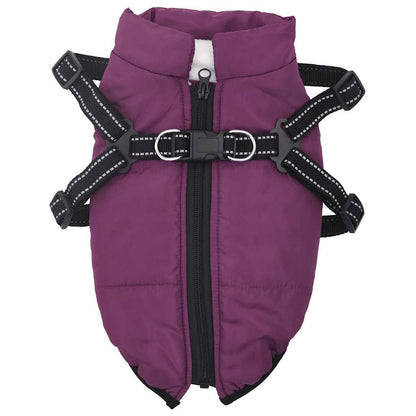 Hundemantel mit Geschirr Wasserdicht Reflektierend Lila L40