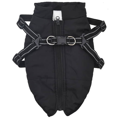 Hundemantel mit Geschirr Wasserdicht Reflektierend Schwarz L36