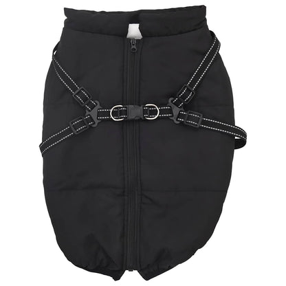 Hundemantel mit Geschirr Wasserdicht Reflektierend Schwarz L44
