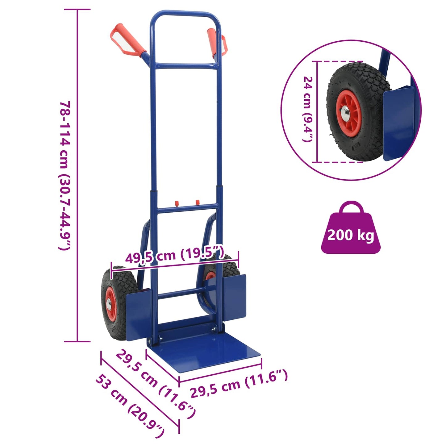 Erweiterbarer Handwagen Blau und Rot 49,5 x 53 x 114 cm Stahl