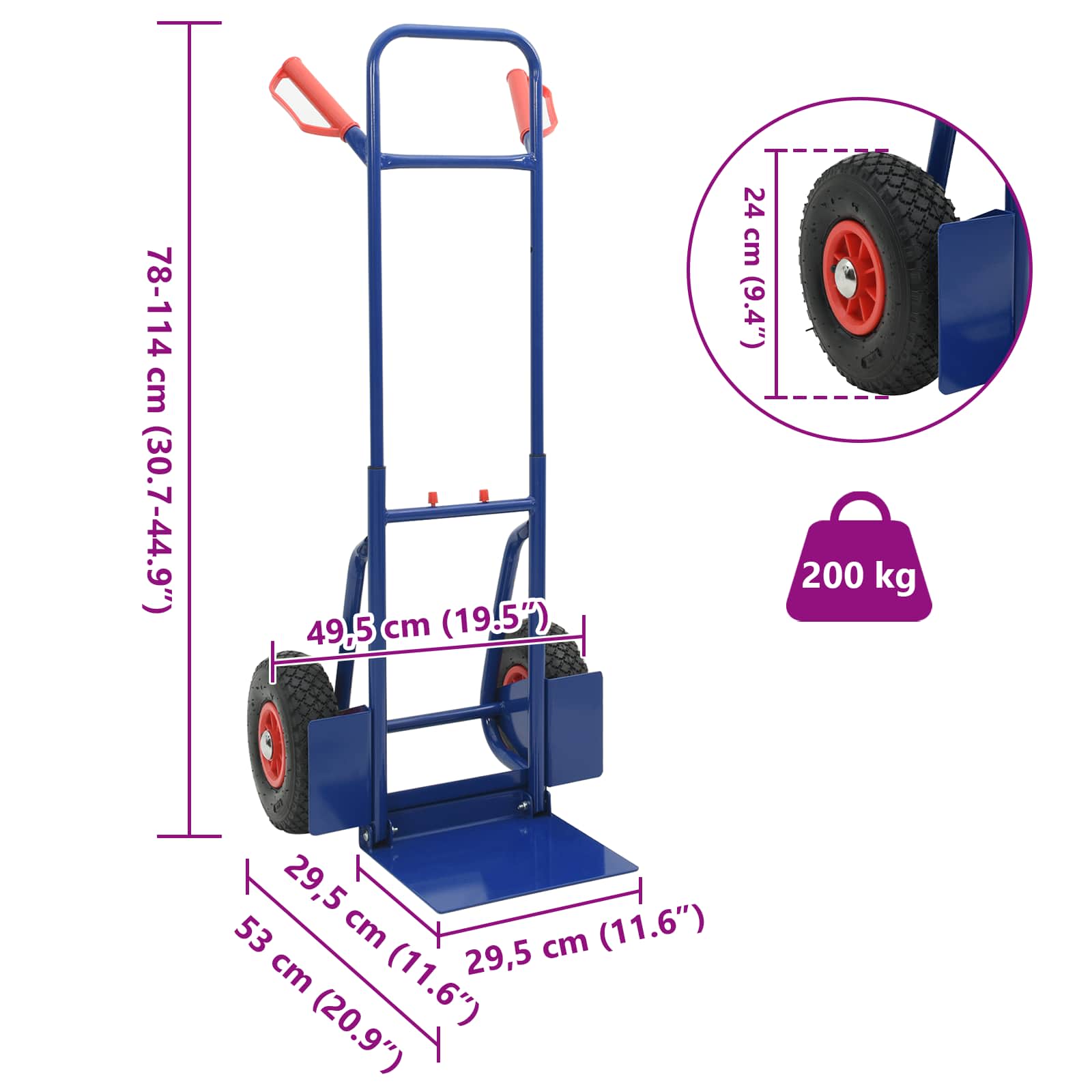 Erweiterbarer Handwagen Blau und Rot 49,5 x 53 x 114 cm Stahl