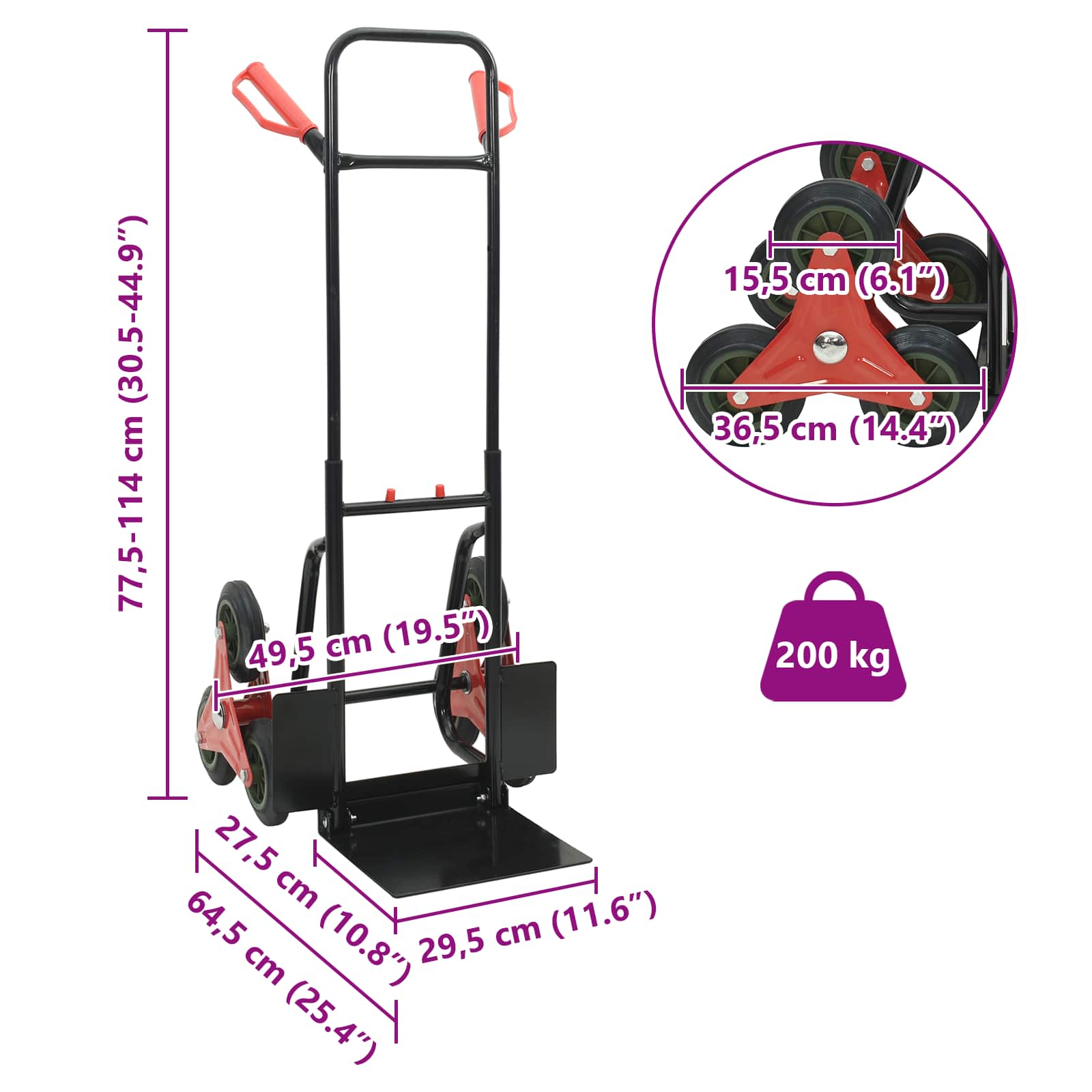 Handwagen Schwarz und Rot 64,5 x 49,5 x 114 cm Stahl
