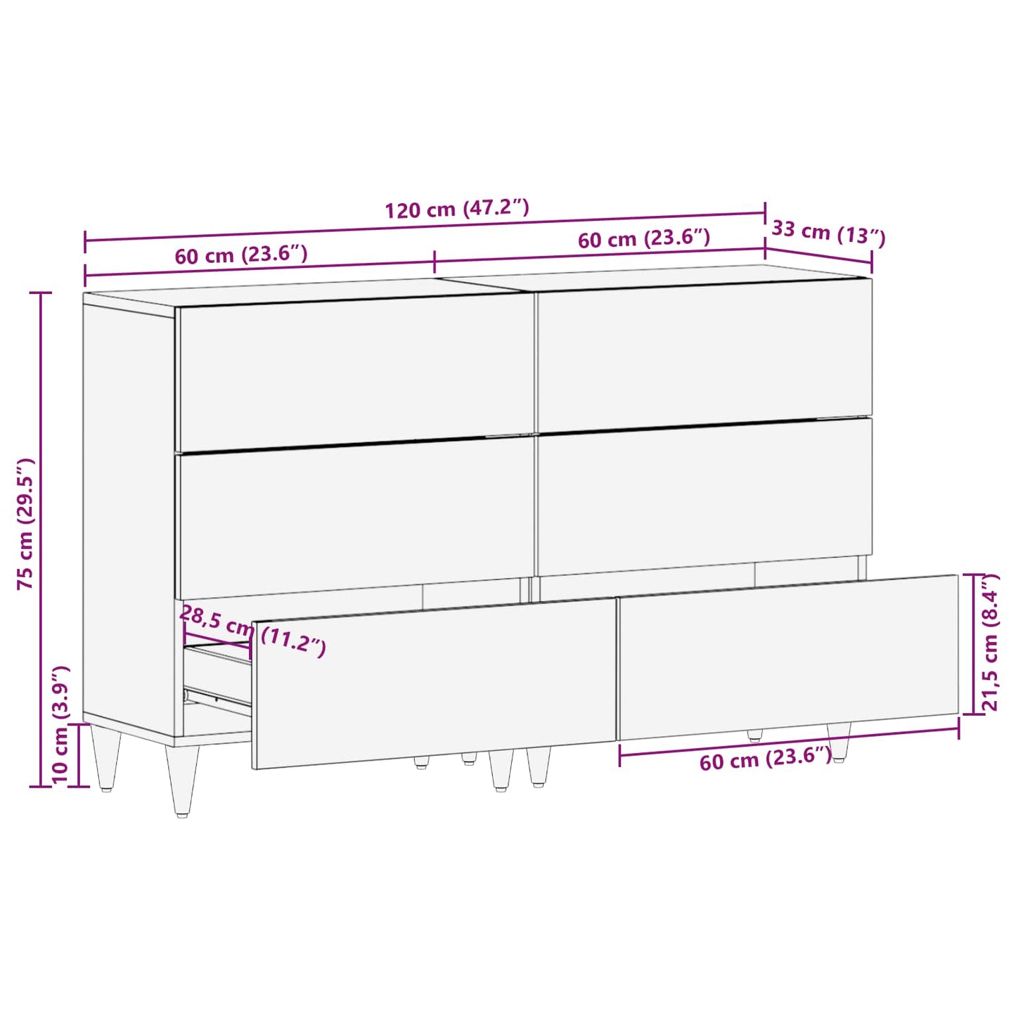 Stauraumschränke 2 Stk. 120 x 33 x 75 cm Massivholz Mango