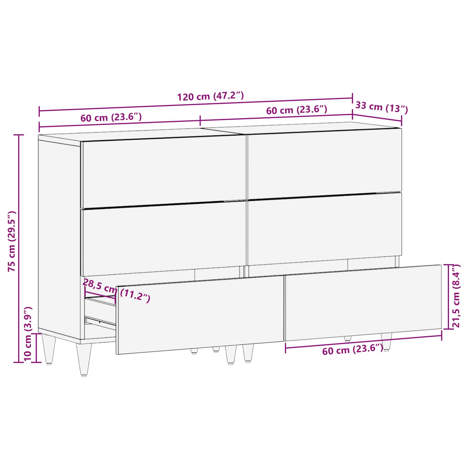 Stauraumschränke 2 Stk. 120 x 33 x 75 cm Massivholz Mango