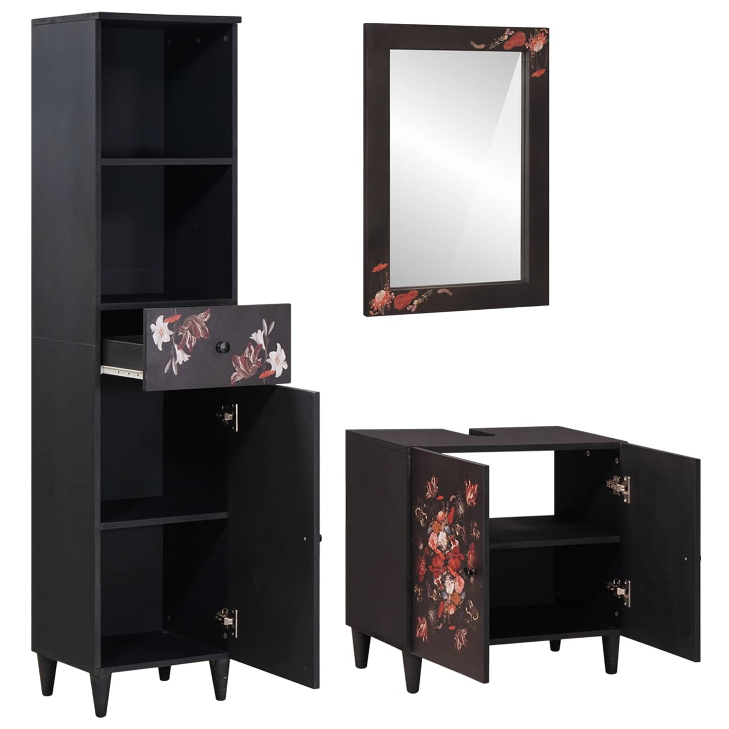 Badezimmerschrank-Set 3 stk. 62 x 33 x 58 cm Massivholz Mango