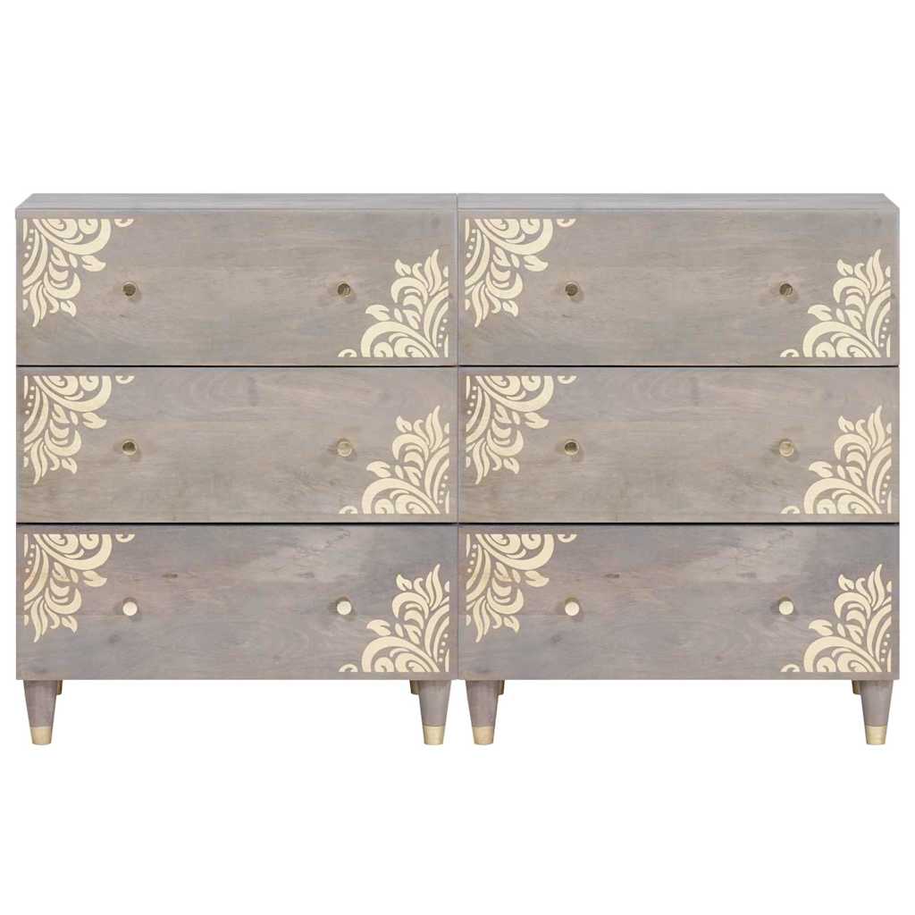Sideboard mit Regal 2 pcs Grau 60 x 33 x 75 cm Massivholz Mango