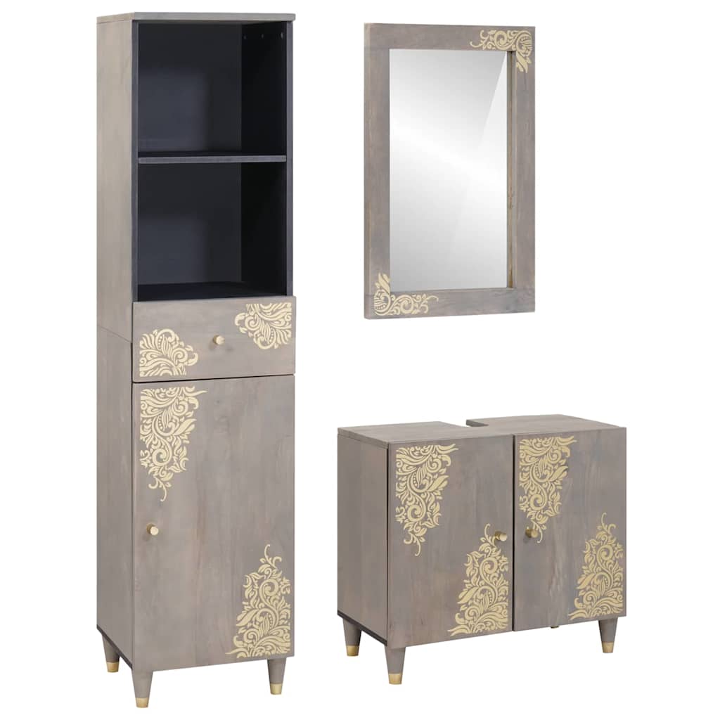 Badezimmerschrank-Set 3 stk. Grau 62 x 33 x 58 cm