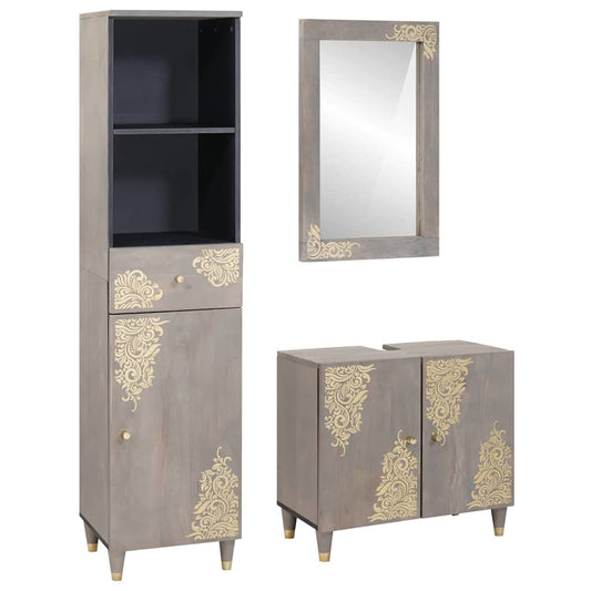 Badezimmerschrank-Set 3 stk. Grau 62 x 33 x 58 cm