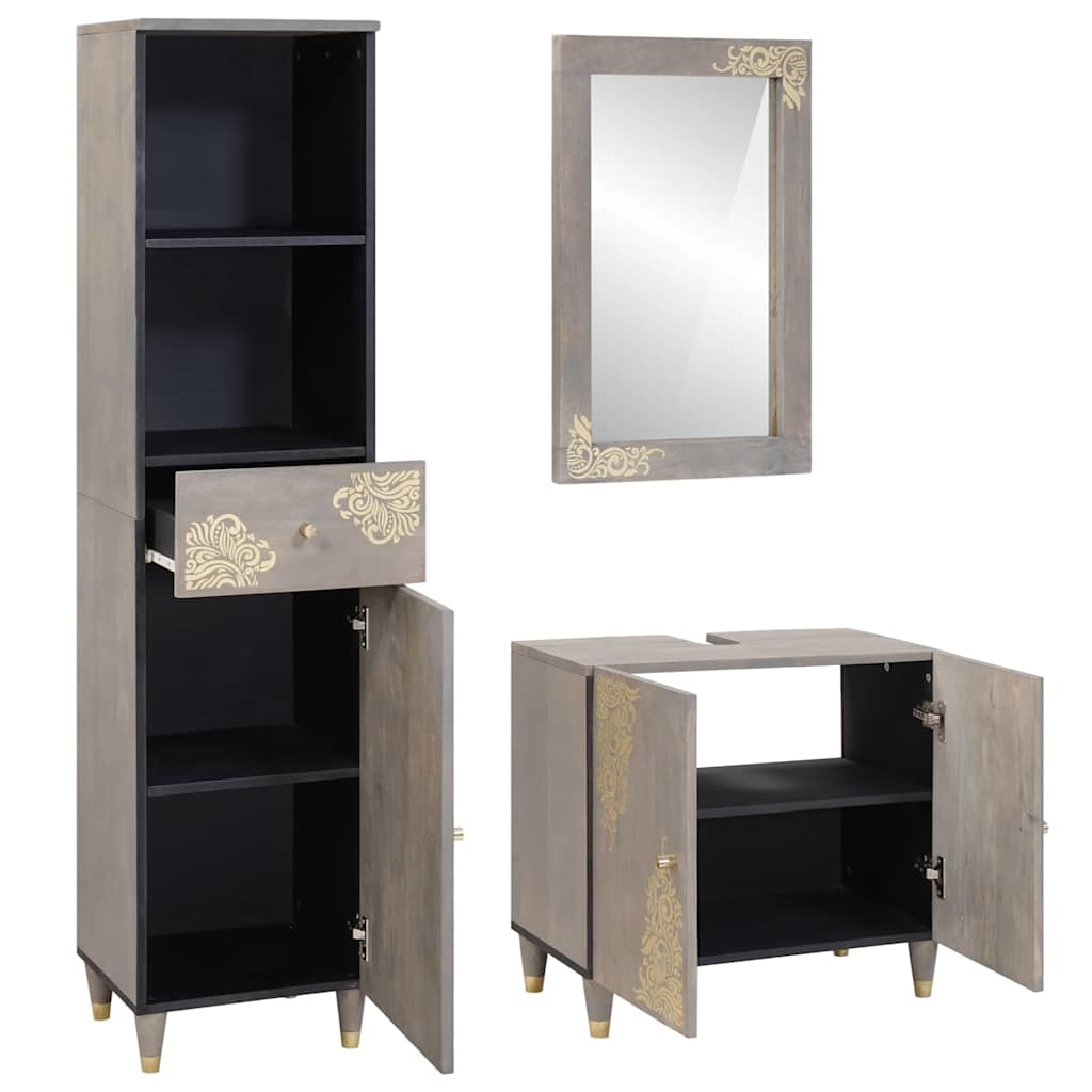 Badezimmerschrank-Set 3 stk. Grau 62 x 33 x 58 cm