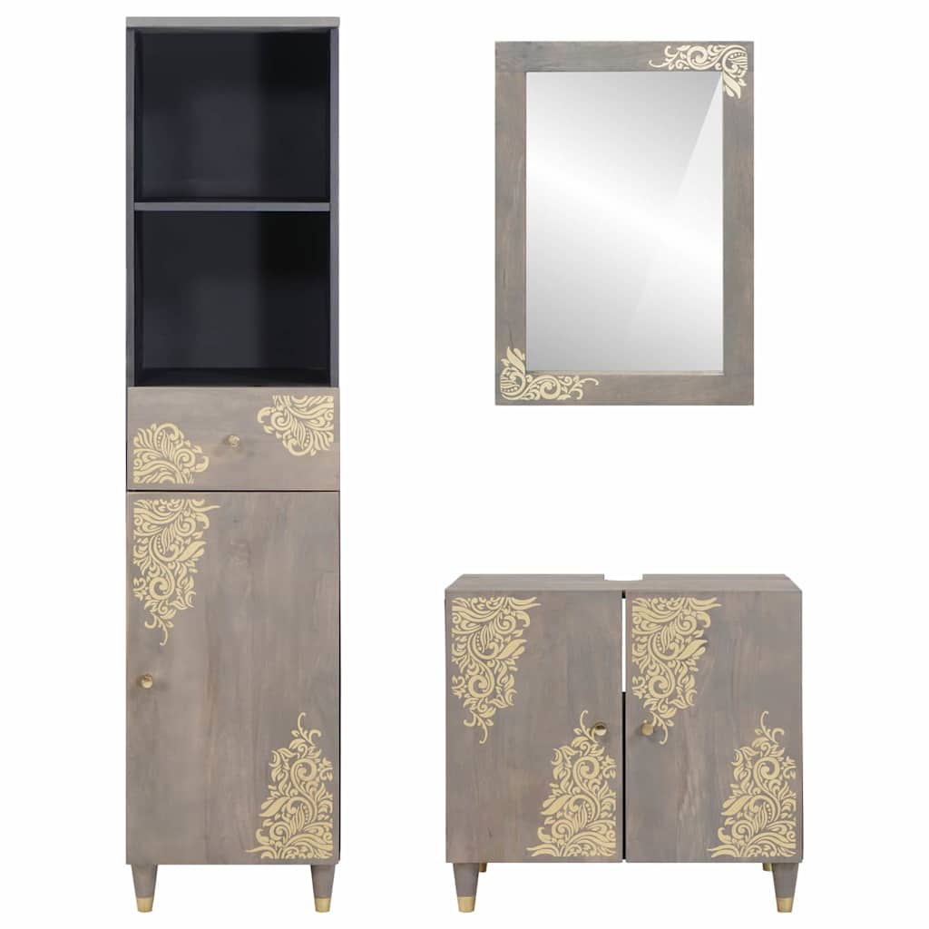 Badezimmerschrank-Set 3 stk. Grau 62 x 33 x 58 cm