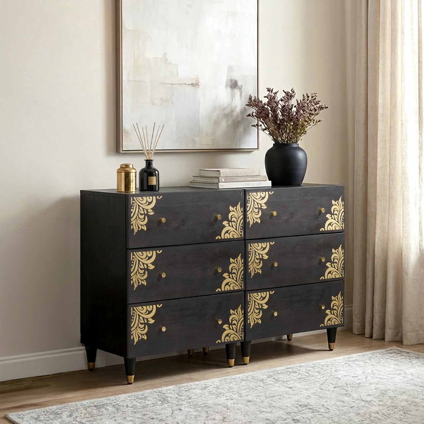 Sideboard 2 stk. 60 x 33 x 75 cm Massivholz Mango Schwarz