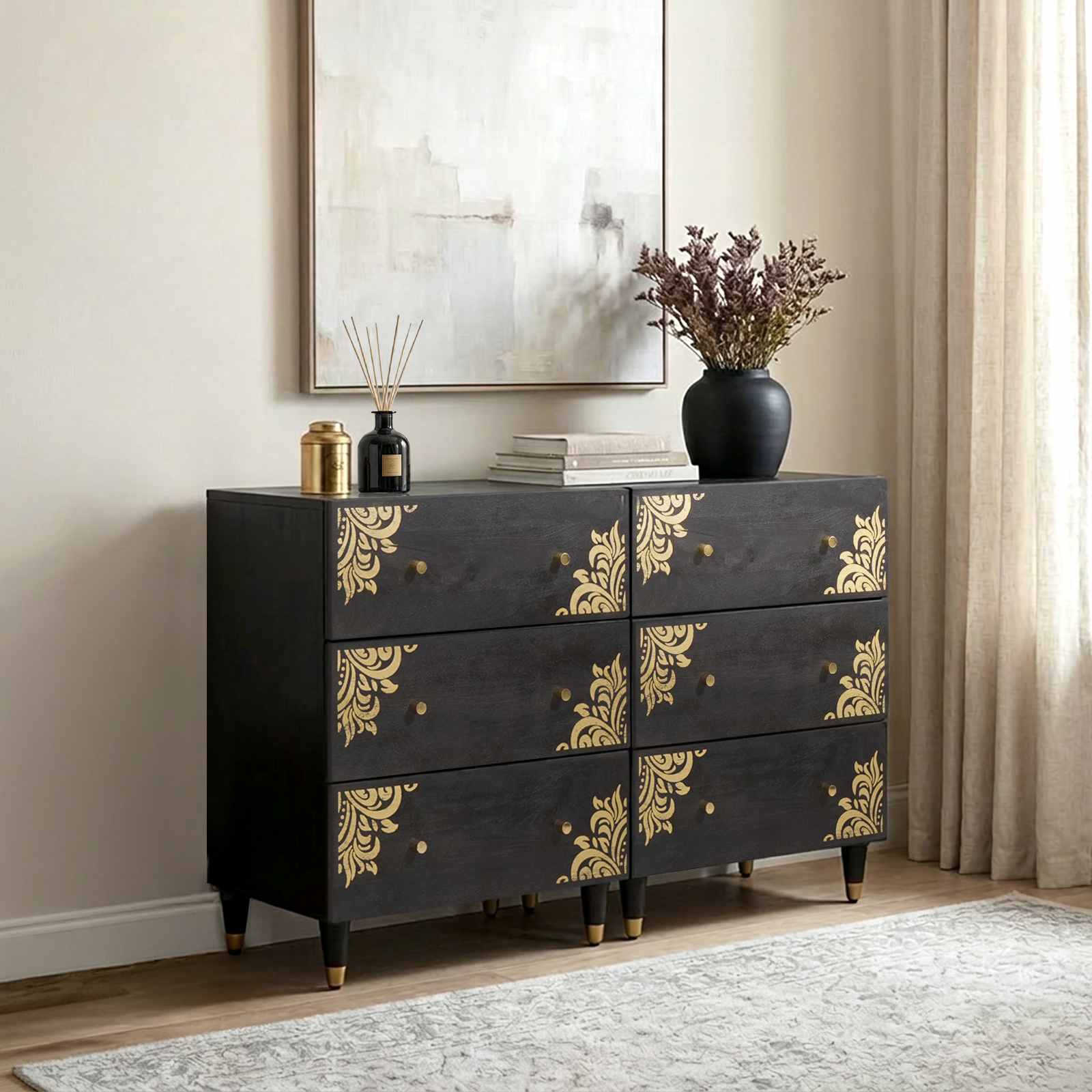 Sideboard 2 stk. 60 x 33 x 75 cm Massivholz Mango Schwarz