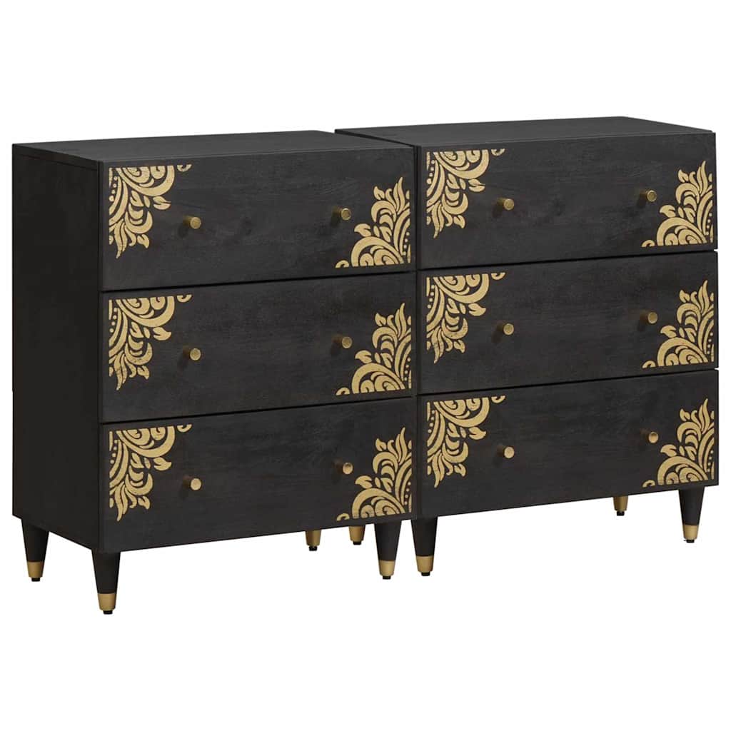 Sideboard 2 Stk. 60 x 33 x 75 cm Massivholz Mango Schwarz