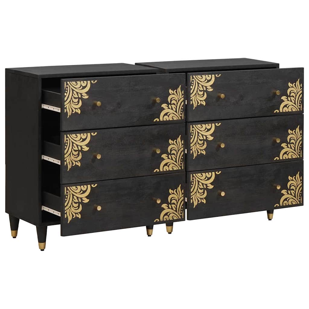 Sideboard 2 Stk. 60 x 33 x 75 cm Massivholz Mango Schwarz
