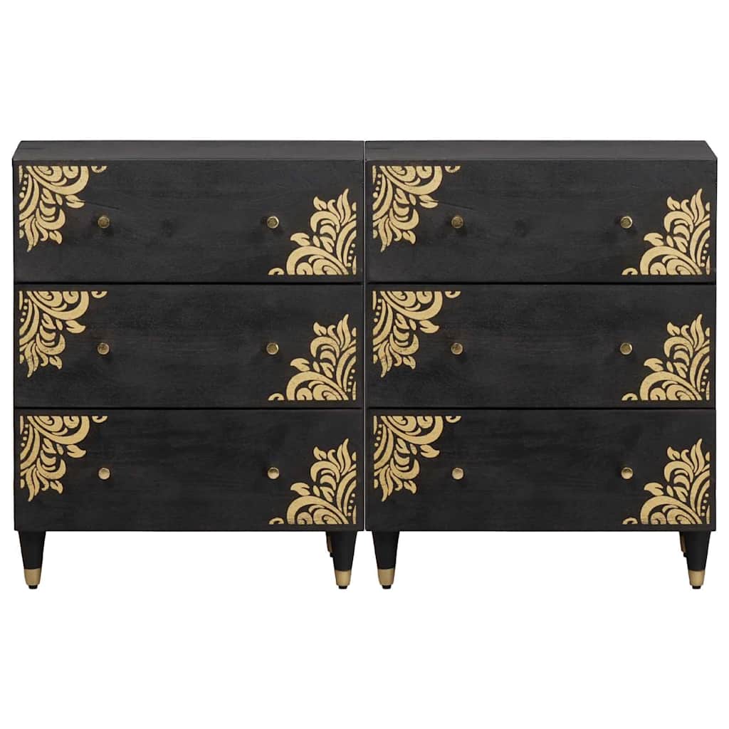 Sideboard 2 Stk. 60 x 33 x 75 cm Massivholz Mango Schwarz