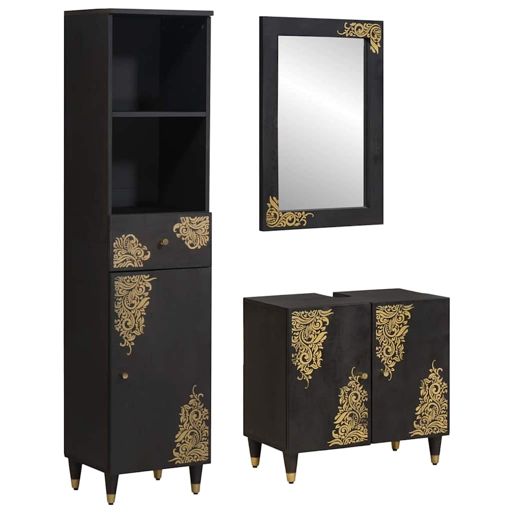 Badezimmerschrank-Set 3 stk. Schwarz 62 x 33 x 58 cm