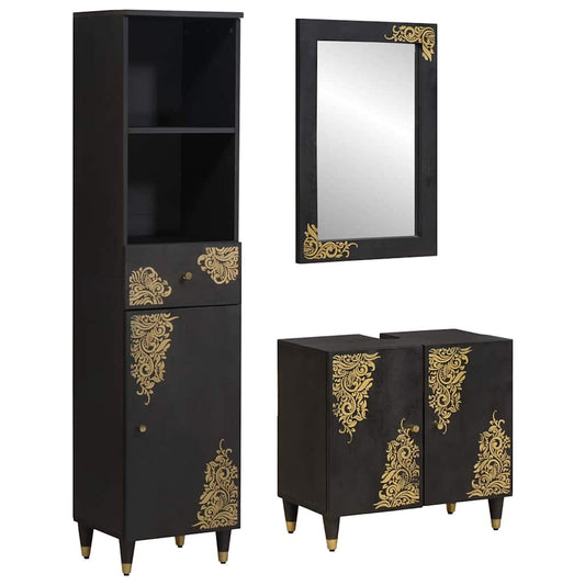 Badezimmerschrank-Set 3 stk. Schwarz 62 x 33 x 58 cm