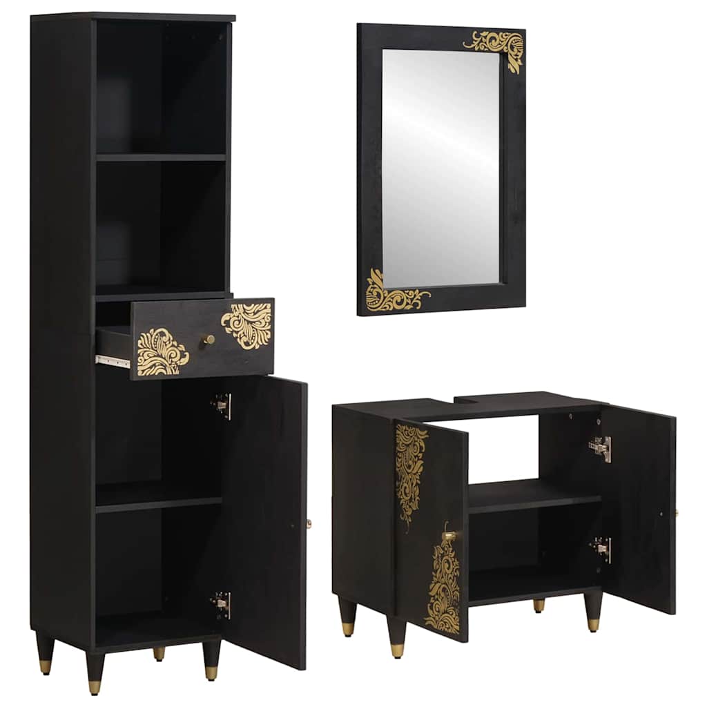 Badezimmerschrank-Set 3 stk. Schwarz 62 x 33 x 58 cm