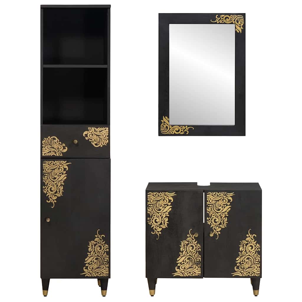 Badezimmerschrank-Set 3 stk. Schwarz 62 x 33 x 58 cm