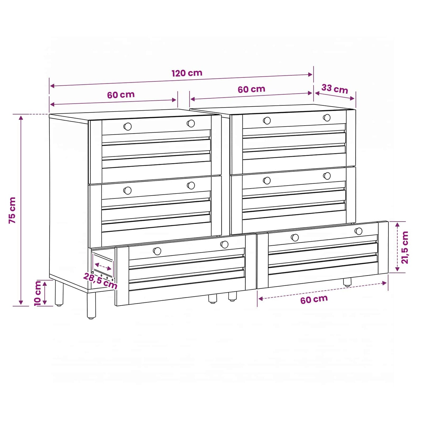 Stauraumschränke 2 Stk. 120 x 33 x 75 cm Massivholz Mango
