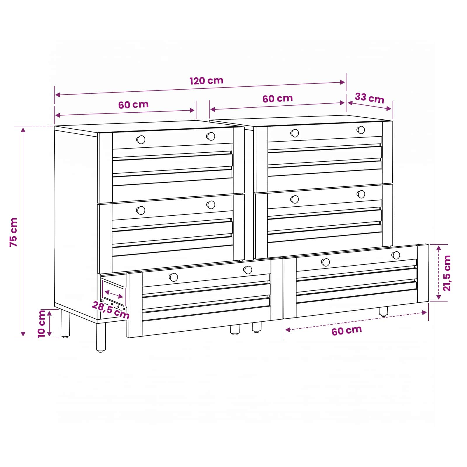 Stauraumschränke 2 Stk. 120 x 33 x 75 cm Massivholz Mango