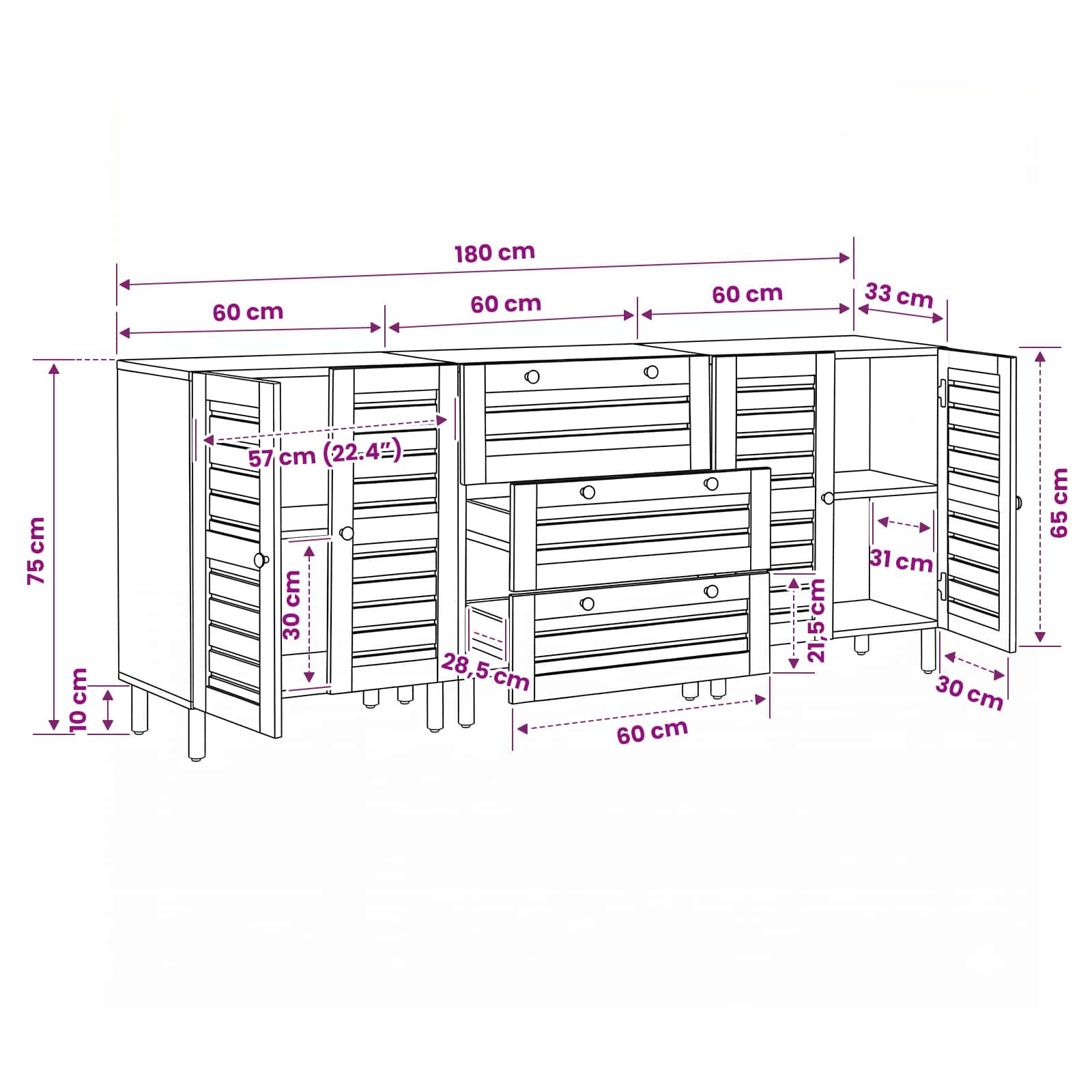 Stauraumschränke 2 pcs Braun 60 x 33,5 x 75 cm Massivholz Mango