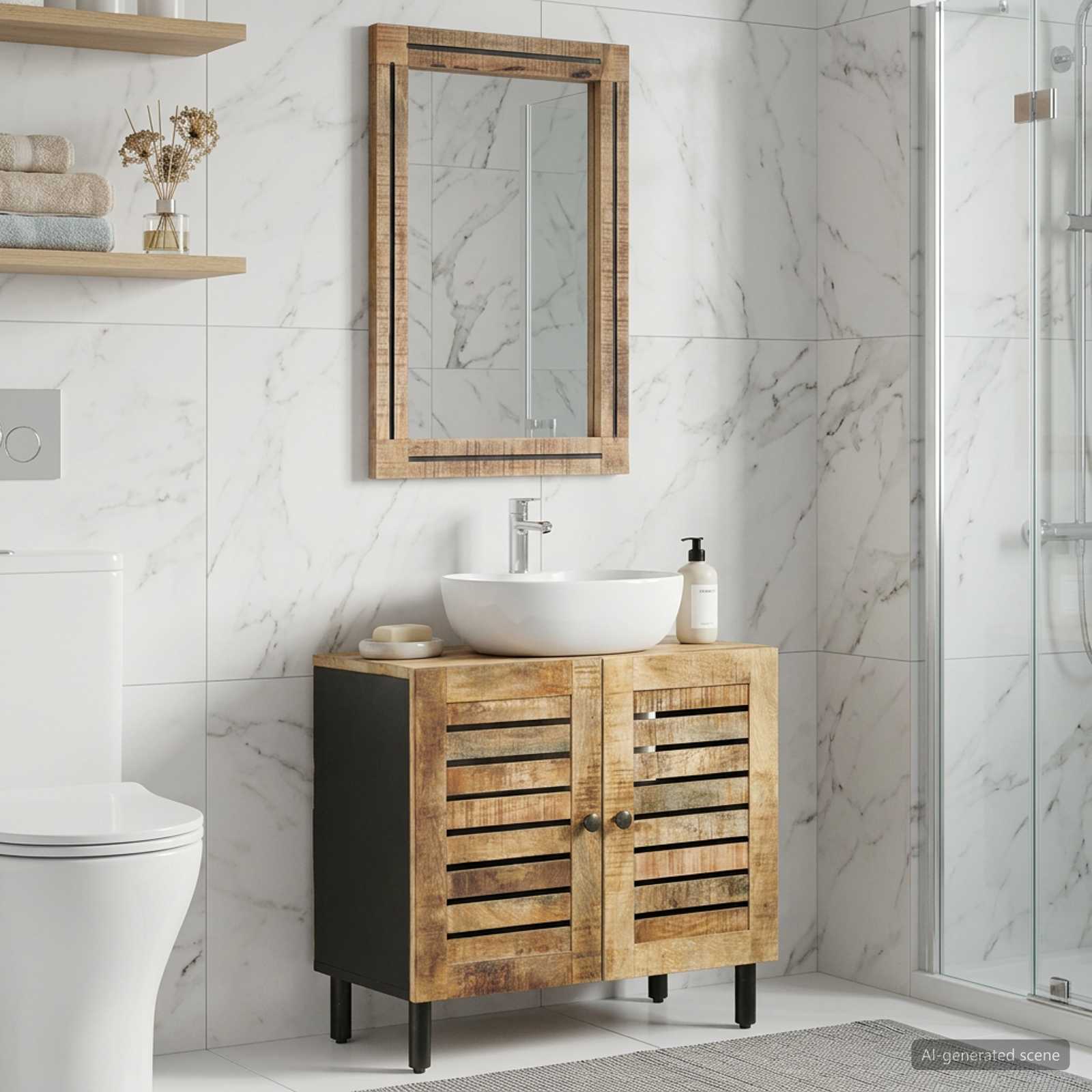 Badezimmerschrank-Set Wandmontiert 2 pcs Massivholz Mango