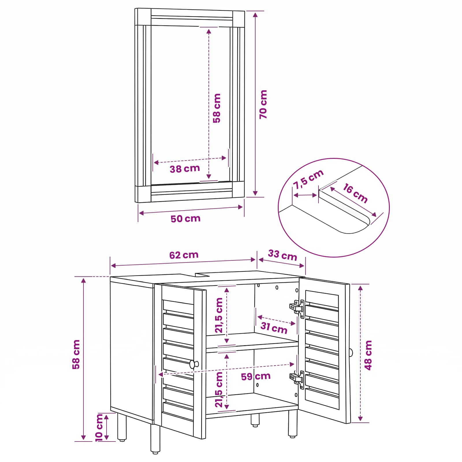 Badezimmerschrank-Set Wandmontiert 2 pcs Massivholz Mango