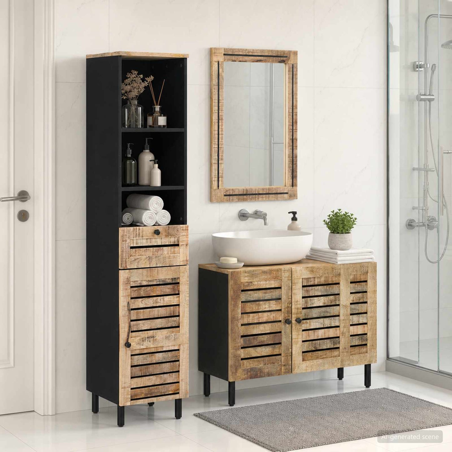 Badezimmerschrank-Set 3 Stk. Natur 38 x 33 x 160 cm
