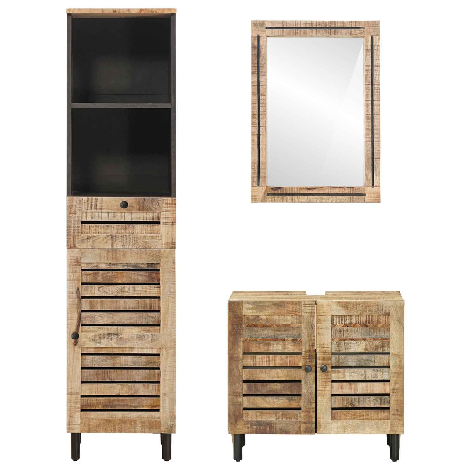 Badezimmerschrank-Set 3 Stk. Natur 38 x 33 x 160 cm
