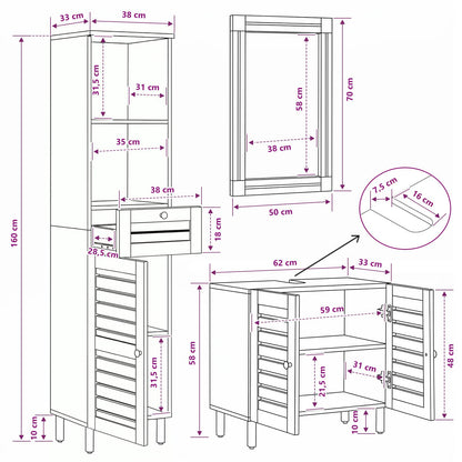 Badezimmerschrank-Set 3 Stk. Natur 38 x 33 x 160 cm