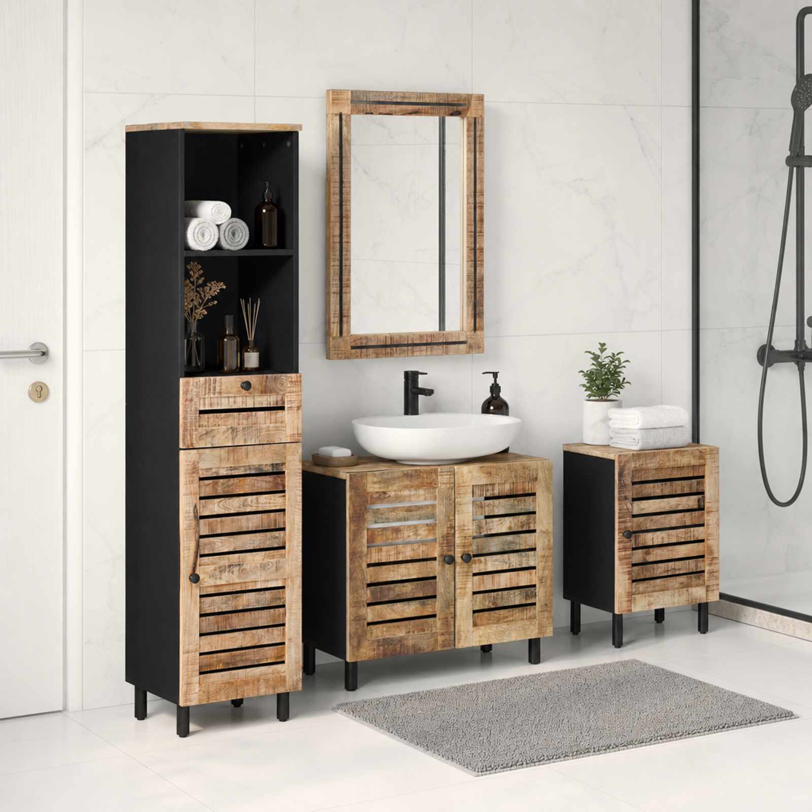 Badezimmerschrank-Set 4 Stk. Natur 38 x 33 x 160 cm