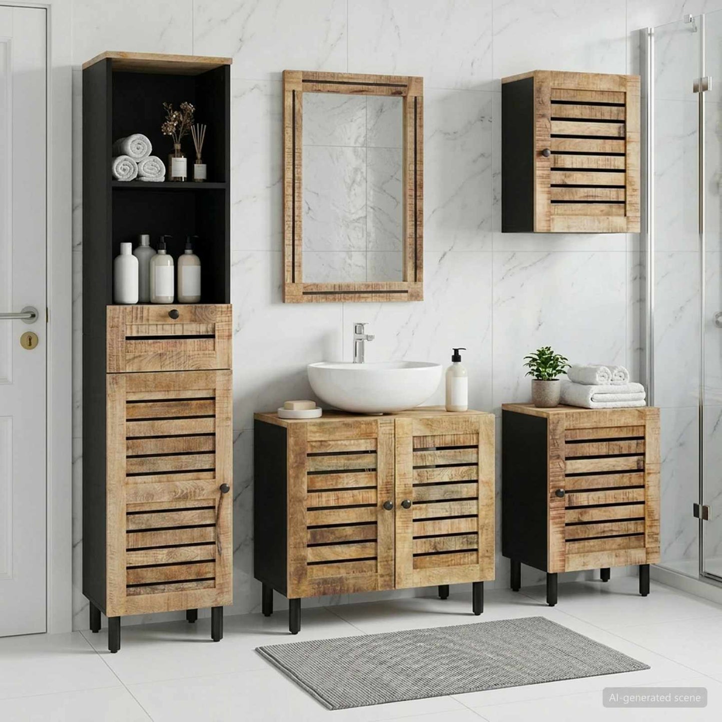 Badezimmerschrank-Set mit Schubladen 5 pcs Massivholz Mango