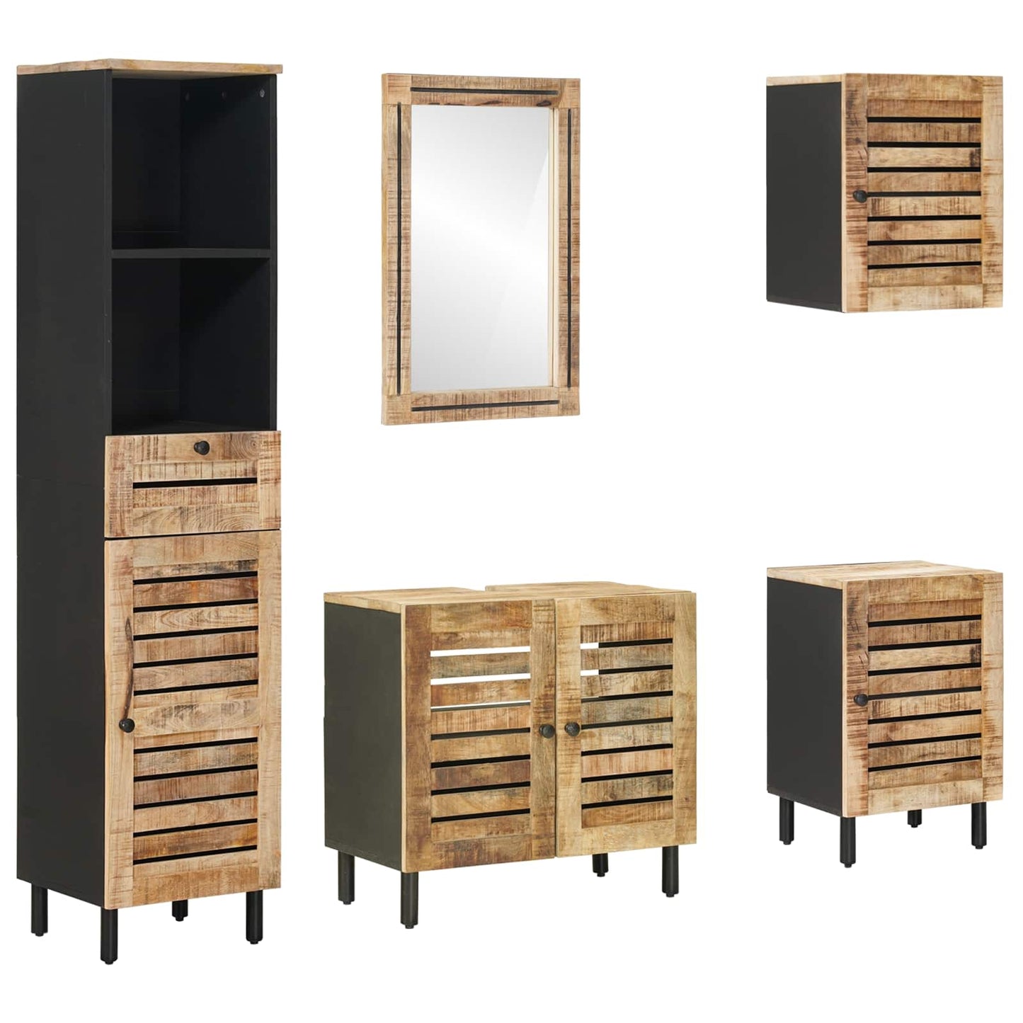 Badezimmerschrank-Set mit Schubladen 5 pcs Massivholz Mango