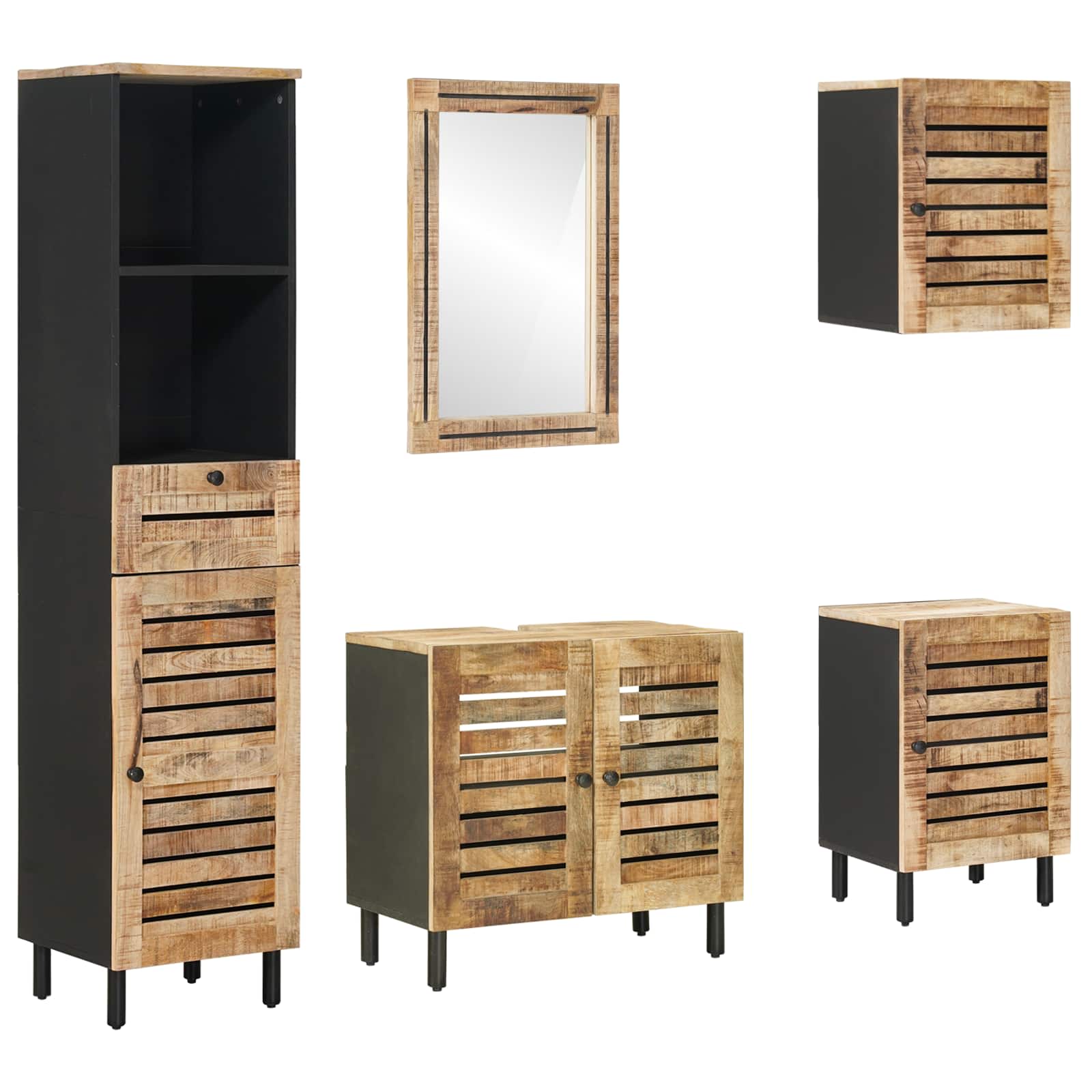 Badezimmerschrank-Set mit Schubladen 5 pcs Massivholz Mango