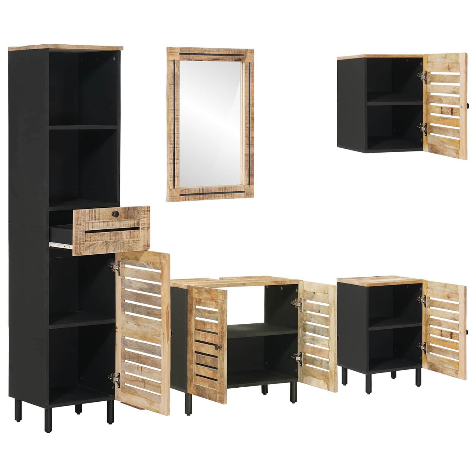 Badezimmerschrank-Set mit Schubladen 5 pcs Massivholz Mango