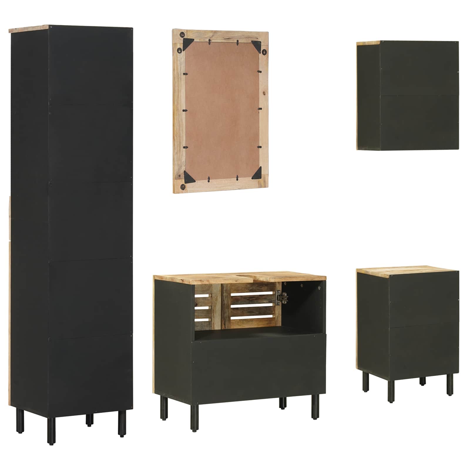 Badezimmerschrank-Set mit Schubladen 5 pcs Massivholz Mango