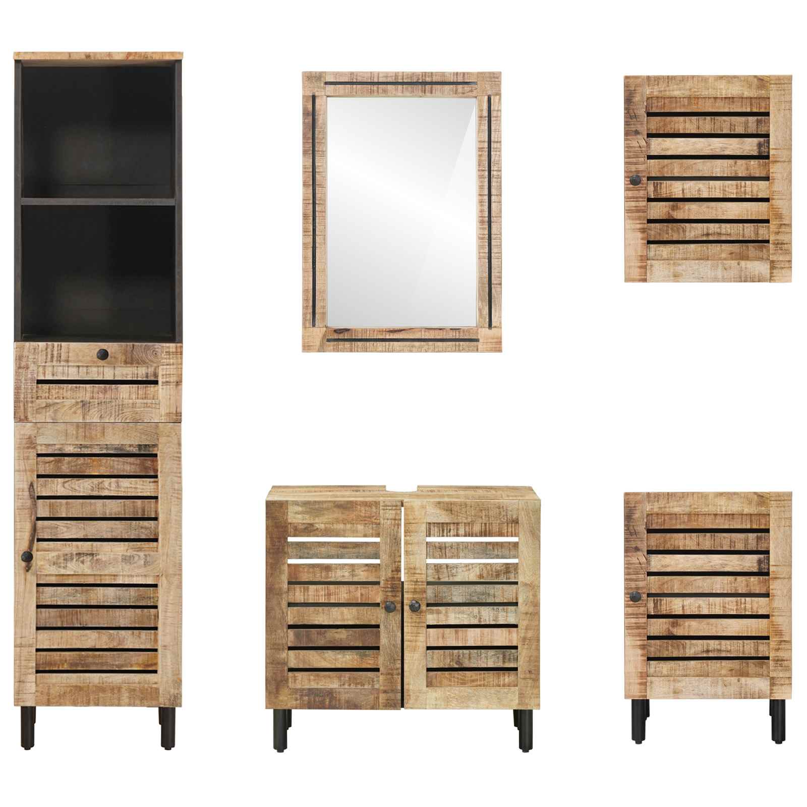 Badezimmerschrank-Set mit Schubladen 5 pcs Massivholz Mango