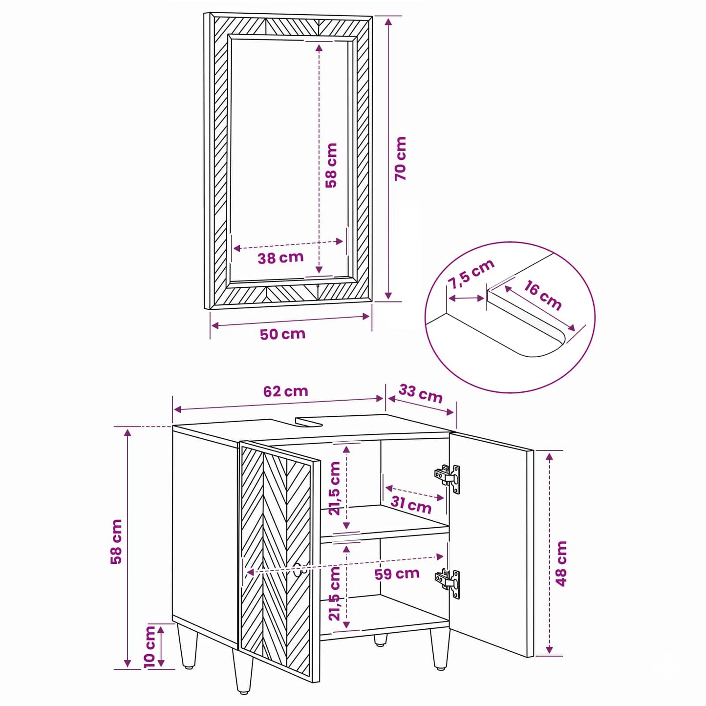 Badezimmerschrank-Set 2 stk. 62 x 33 x 58 cm Massivholz Mango